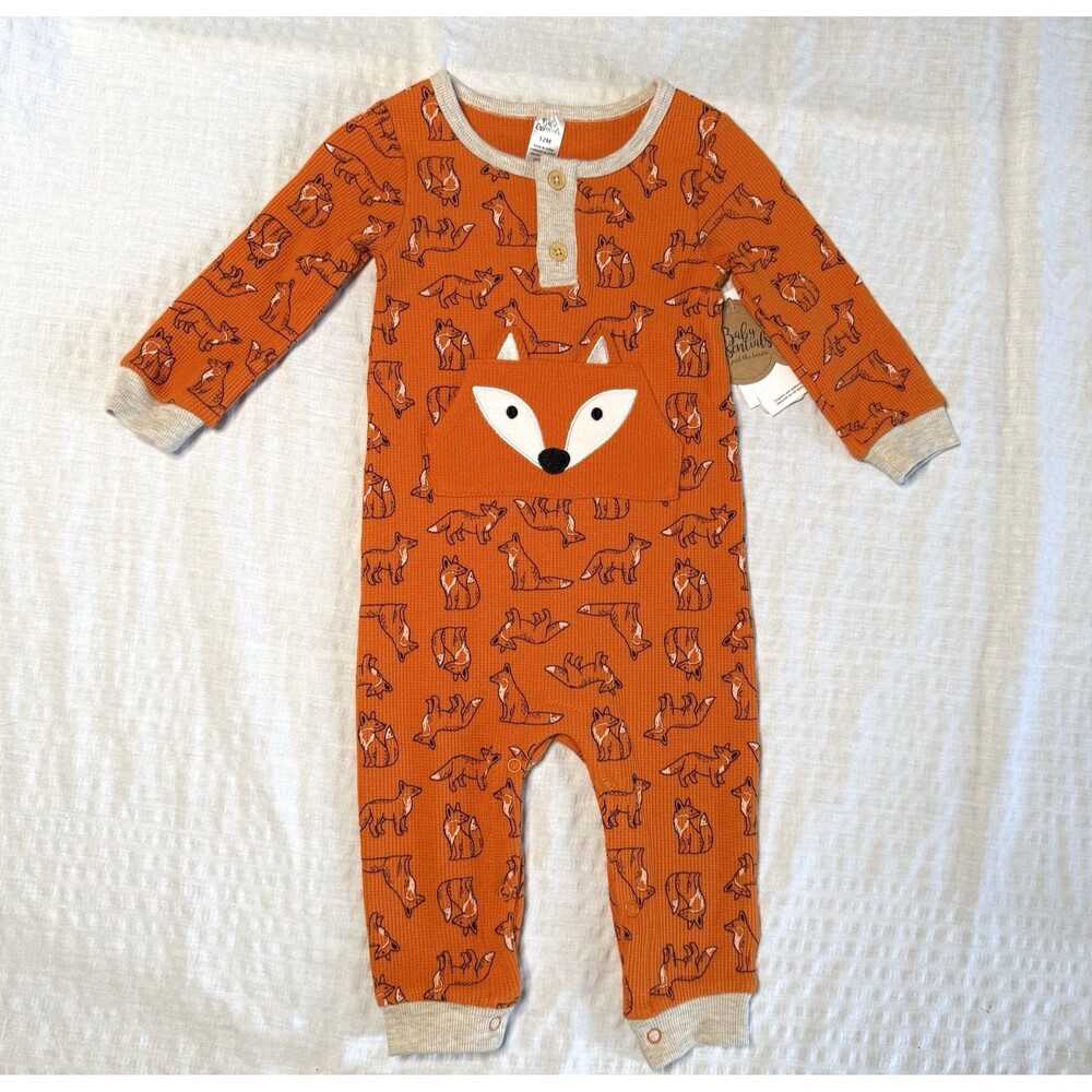 Baby Essentials Red Fox Coverall Jumpsuit Size 12 Months Snap-on waffle knit NWT
